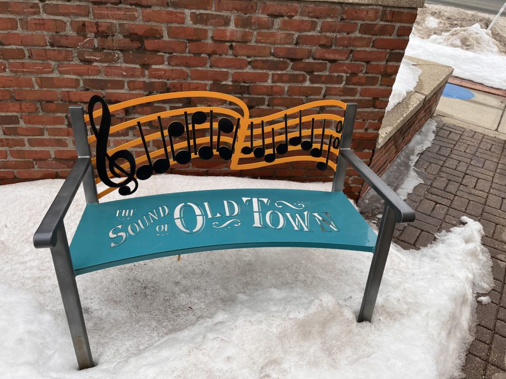 a bench in old town
