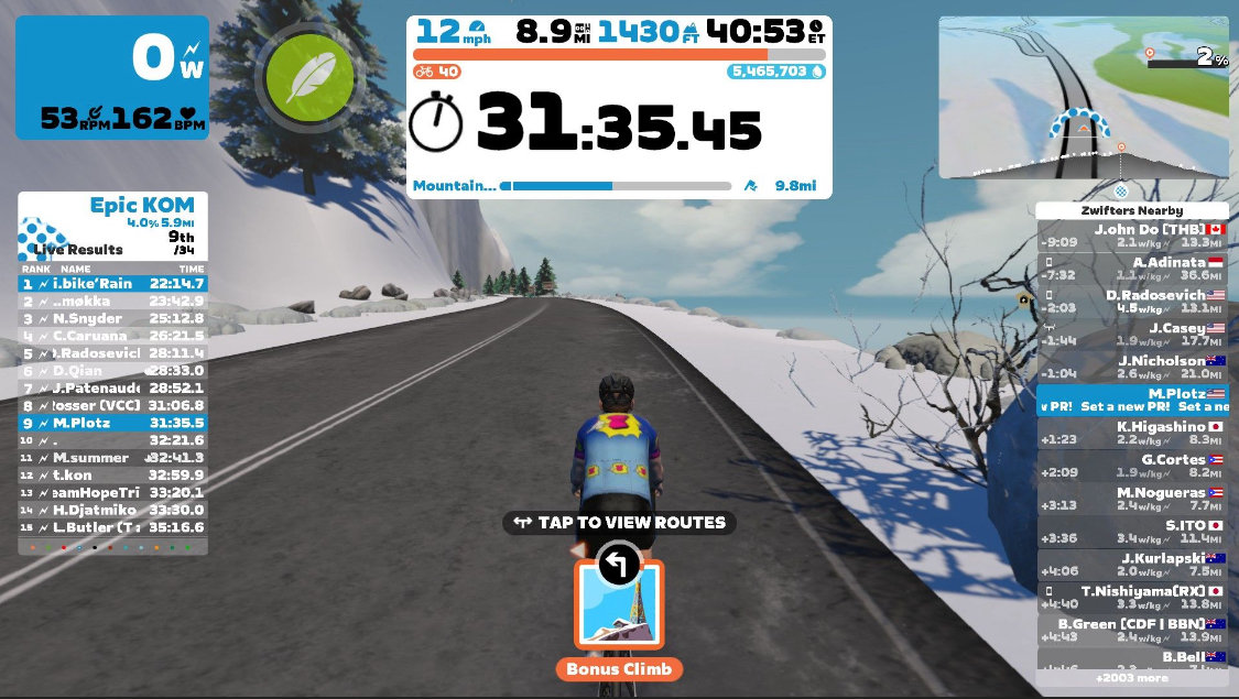 Zwift screenshot of climb